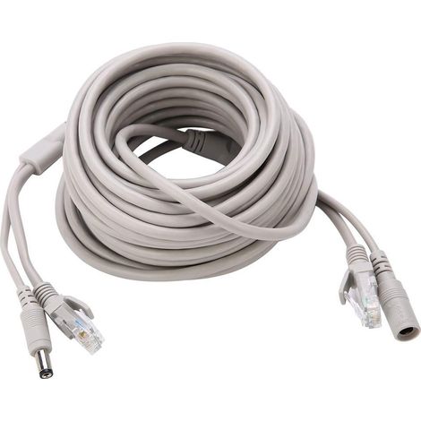 – 15 M Cctv-kabel – Cat-5-kabel Mit Rj45-stecker – 2,1 Mm Stromkabel – Kompatibel Mit Ip-kameras Und Nvr-systemen