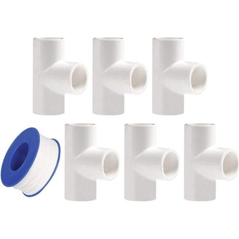 Druckrohrverschraubungen - 6 Weiße Pvc 25mm T-adapterverschraubungen Für Den Bau Von Robusten Gewächshäusern Und Möbeln.