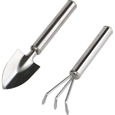 Csparcv 2-teiliges Gartengeräte-set: Gartenschaufel Und Rechen, Edelstahl, Kleines Set Aus Schaufel Und Rechen, Für Topfpflanzen, Innen- Und Außengärten
