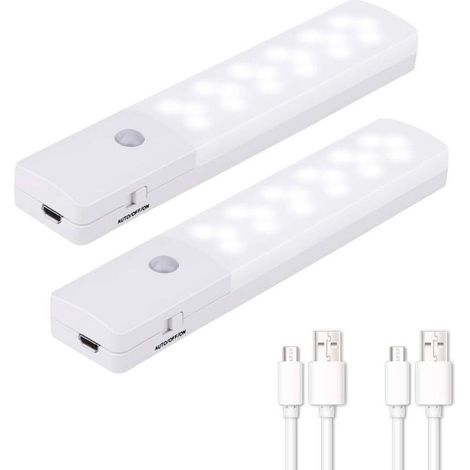 Set Mit 2 Kabellosen Nachtlichtern Mit Bewegungsmelder – 18 Wiederaufladbare Led-lampen Für Schrank, Kleiderschrank, Garage, Flur