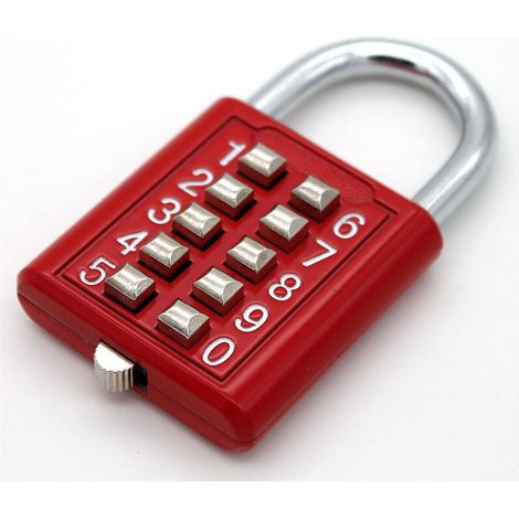 Lntyq Zahlenschloss Mit Zahlencode, Digitales Schloss Für Koffer, Gepäck, Truhen, Türen, Schubladen, Boxen, Heimwerkerbedarf, 10-stellig, 5-positionen-verriegelungsmechanismus, Roter Blindschlüsselmec