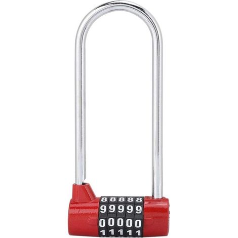 Zolginah 5-stelliges U-förmiges Sicherheitsvorhängeschloss Aus Aluminiumlegierung Mit Zahlenschloss, Extra Langes Schließfachschloss Mit Code (rot)
