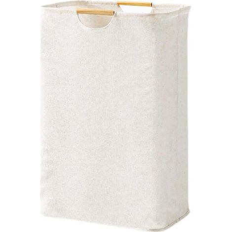 Wäschekorb, Faltbar, Aus Gewebtem Oxford-gewebe, Weiß, 39 X 53 X 27 Cm, Wäschekorb Mit Griff, Holzgriff, Groß, Wäschekorb Für Schlafzimmer, Badezimmer