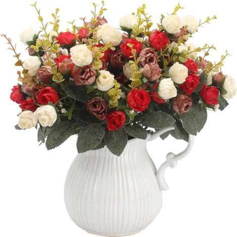 Zolginah Set Mit Zwei Künstlichen Seidenrosensträußen – 7 Zweige Und 21 Blütenköpfe – Dekoration Für Partys, Zuhause Und Hochzeiten