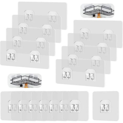 16 Stück Transparente Klebehaken, Selbstklebende Duschhaken, Wandhaken Ohne Bohren, Selbstklebende Badezimmerhaken, Wasserfeste Küchenwandhaken, Selbstklebende Wandhaken