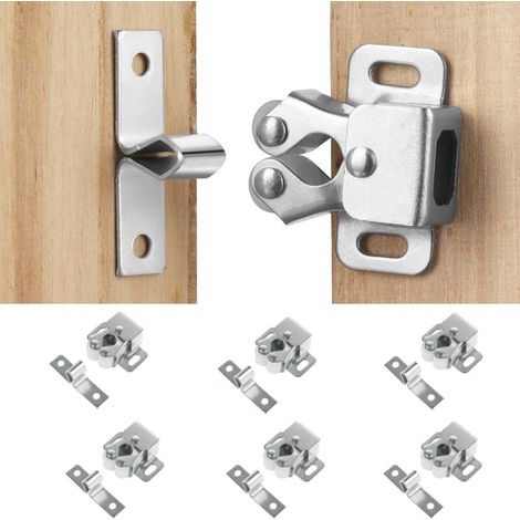 Set Mit 6 Doppelrollenriegeln Für Schrank-, Küchen-, Kleiderschrank- Und Garderobentüren Riegel Und Verschlüsse Mit Schrauben Silberfarben