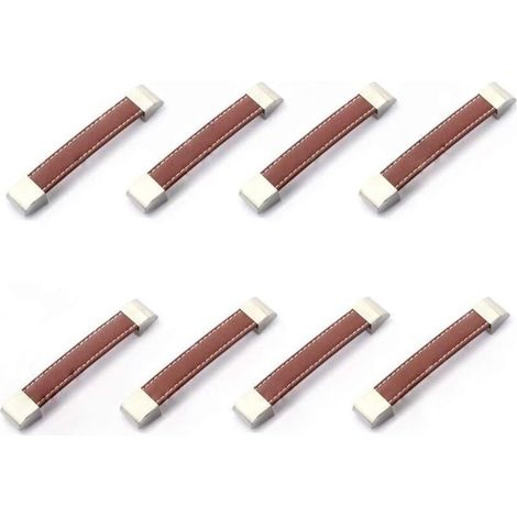 Zolginah Set Mit 8 Schubladen- Oder Schrankgriffen Aus Metall Und Leder (117 Mm, Braun)