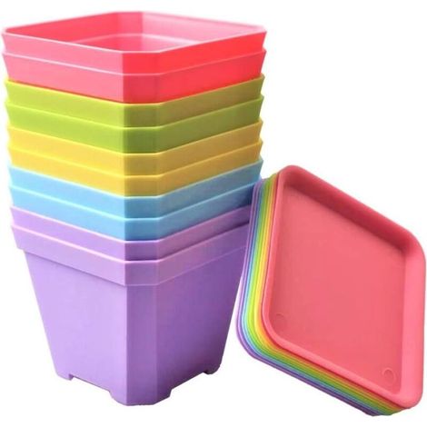 Zolginah 24 Stück Quadratische Pflanztöpfe, 7 Cm Dicke Kunststoff-blumentöpfe, Sukkulenten-pflanzgefäße, Anzuchttöpfe Mit Untersetzern/halterungen Für Kleine Topfpflanzen (6 Farben)