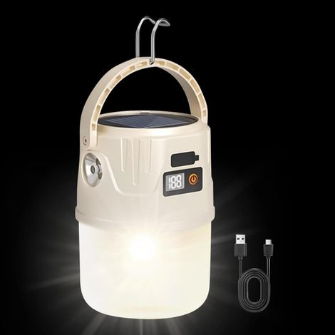 Led-campinglampe, Wasserdichte Lampe Mit Solarpanel, Batterieanzeige Und Haken, Ideal Für Den Einsatz Zu Hause, Bei Stromausfällen, Beim Angeln Und Bei Outdoor-aktivitäten.