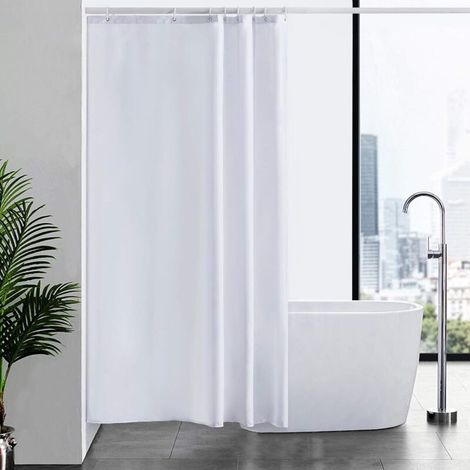 Zolginah Kleiner Weißer Duschvorhang, Schimmelresistent, Wasserdicht, Aus Polyestergewebe, Waschbar, Für Badewanne Oder Badezimmer, 10 Duschvorhanghaken - 150 X 180 Cm.