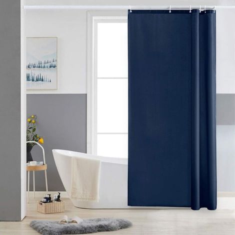 Zolginah Kleiner Marineblauer Duschvorhang, Schimmelresistent, Wasserdicht, Aus Polyestergewebe, Waschbar, Für Badewanne Oder Badezimmer, 10 Duschvorhanghaken - 150 X 180 Cm.