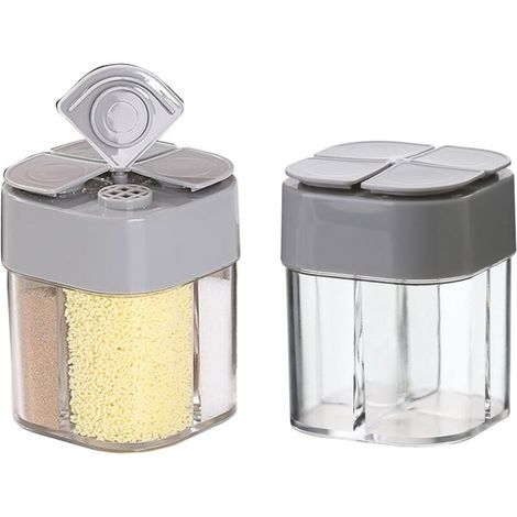 4-in-1 Salz- Und Pfefferstreuer Aus Grauem Kunststoff, 2 Stück, Für Kräuter, Als Reisegewürzbehälter, Zum Kochen, Grillen Und Campen