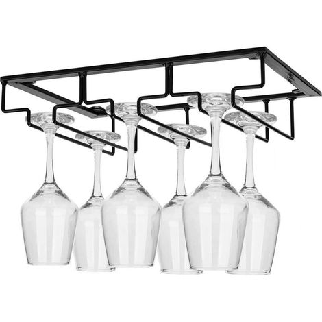 Weinglashalter, Stielglasgestell Aus Eisen, Halterung Für Unter Den Kleiderschrank, 3-reihig, Weinglashalter Für Küche Und Hausbar, Schwarz
