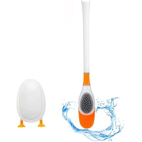 Zolginah Tauchenten-wc-bürste, Hygienische Wc-bürste, Badezimmerzubehör, Silikonbürste Mit Flexiblen Borsten, Rutschfester Kunststoffgriff Mit Wandhalterung, Weiß