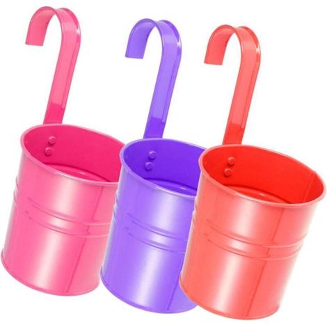 Zolginah 3er-set Hängende Metall-blumentöpfe Für Balkon, Garten, Terrasse, Hof, Zaun, Mit Abnehmbarem Haken, Farbe Zufällig
