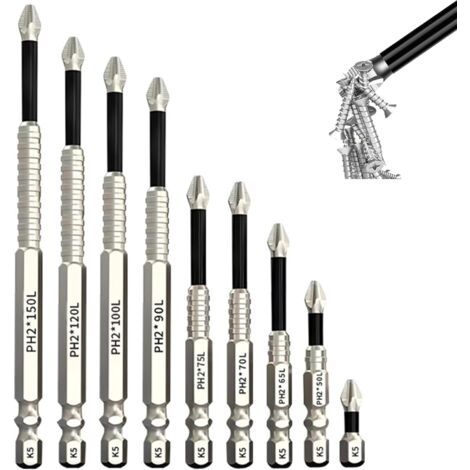 9-teiliges Magnetisches Anti-rutsch-schraubendreherbit-set, Längen 25/50/65/70/75/90/100/120/150 Mm, Multifunktional Für Elektrische Bohrmaschinen