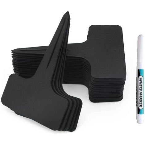 100 Stück Dicke Kunststoff-pflanzenstecker, Schwarz, T-förmig, Für Gartenpflanzen, Gemüsebeete, Mit Wasserfestem Stift, Wiederverwendbar, Inklusive Zubehör (schwarz) H