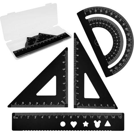 4-teiliges Set Mit Werkzeugen Für Mathematische Geometrie, Lineal, Aluminiumlegierung, Zeichen- Und Messset Für Mathematische Geometrie Für Schulbedarf, Schüler, Lehrer, Architekten, Ingenieure (schwa