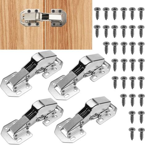 4-teiliges Scharnierset Für Küchenschränke Mit Soft-close-mechanismus, Unsichtbares Scharnier, 90°-scharnier, Küchentürscharnier 113 × 43 Mm Mit 32 Schrauben, Für Küchenschranktüren