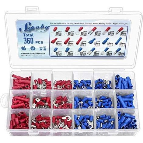 Zolginah 360-teiliges Sortiment Isolierter Crimp-kabelschuhe, Elektrisches Crimp-steckverbinder-set, Flache Runde Isolierte Kabelschuhverbinder, Isolierte Kabelklemmen Mit Koffer