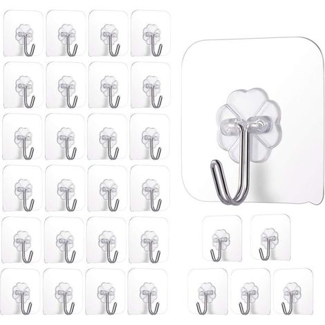 Zolginah 30er-pack Selbstklebende Haken, Transparente Haken, Handtuchhaken Für Wand-, Tür-, Badezimmer-, Küchen- Und Deckenmontage, Max. 10 Kg