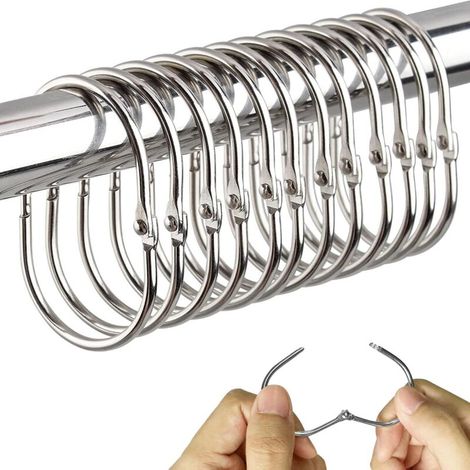 12 Silberfarbene Duschvorhanghaken Aus Metall, Rostfreie Ringe, Ovales Aufhängedesign, Praktisch