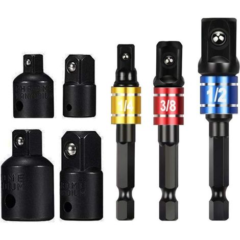 Zolginah 1/2 3/8 1/4 Steckschlüsseladapter Sechskantbohrer Adapterset Mutternschlüssel Reduziersteckschlüsseladapter Konverter Ratschenschlüsselbits (schwarz)