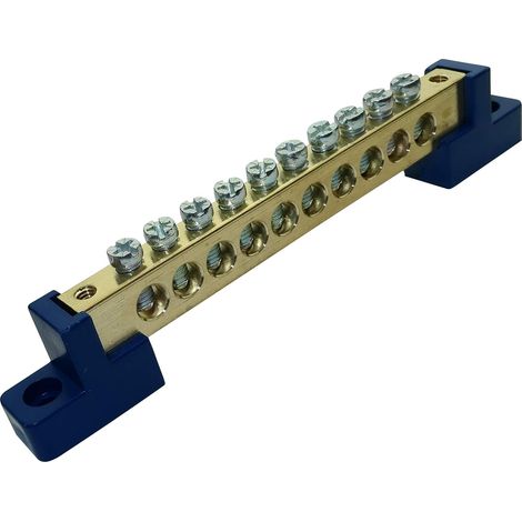 – 10-poliger Neutralleiter-verteilerblock – 110 Mm Anschlusslänge – 8 Anschlüsse – Temperaturbereich: -40 °c Bis 85 °c – Farbe: Blau/messing