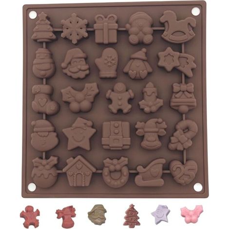 Weihnachtsschokoladenform Aus Silikon Mit 25 Mulden – Antihaftbeschichtung – Ofen-, Mikrowellen- Und Spülmaschinenfest – Motive: Weihnachtsbaum Und Schneemann