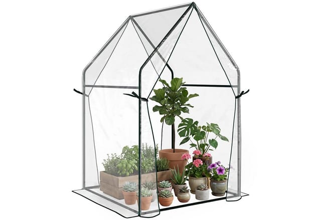 Outsunny Foliengewächshaus, Gewächshaus, Treibhaus mit Doppeltür, Winddichtes Tomatenhaus, Pflanzenhaus für Garten, PE, Transparent, 90 x 90 x 145 cm
