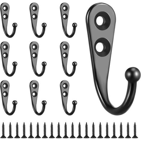 Set Mit 10 Schwarzen Wandhaken Aus Zinklegierung – Inklusive Befestigungsschrauben – Maße 44 X 30 X 13 Mm Für Stilvolle Aufbewahrung