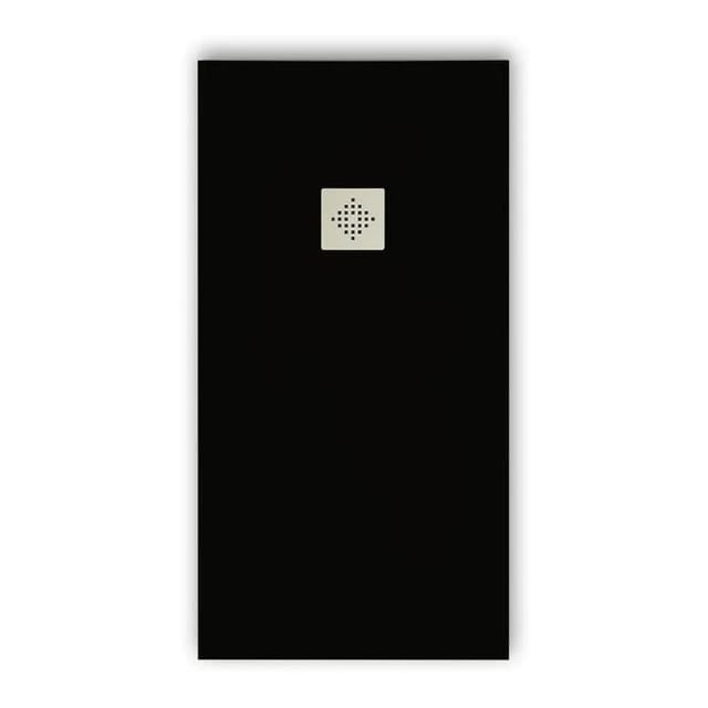 Mirlo - Mineralguss-Duschwanne extra flach pure Schieferoptik schwarz 80x150 cm Ablaufschutz in Chrom