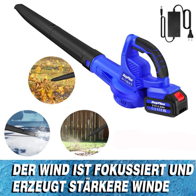 Akku Laubbläser Elektrisch mit 21 v Blasluftstrom + 4.0 Ah Li-Ion Akku Ladegerät