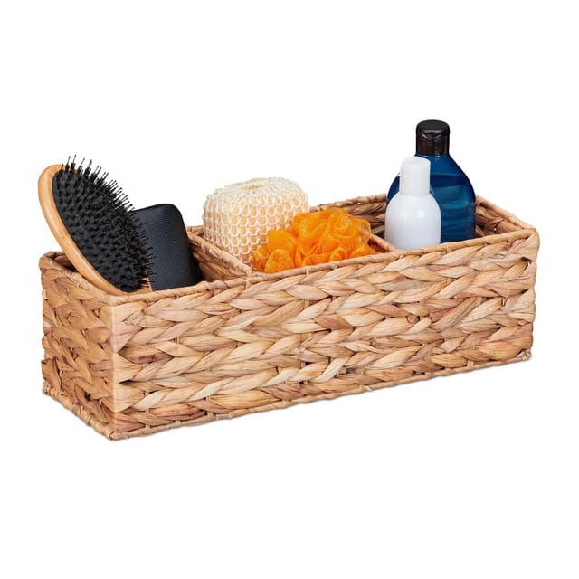 Aufbewahrungskorb Wasserhyazinthe, 3 Fächer, Badezimmer Aufbewahrung, hbt: 13 x 42,5 x 15 cm, Körbchen, natur - Relaxdays