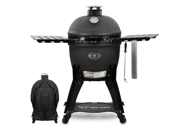 BBQ-Toro Kamado Grill Ø56cm "Yoru" Holzkohlegrill Keramikgrill mit Thermometer, Rädern, matt schwarz