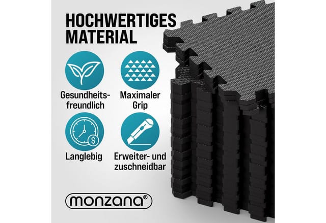 Bodenschutzmatten Fitness & Pool mit Randstücken 30 x 30 cm 1,5 qm Rutschfest EVA-Schaumstoff Puzzlematte Trainingsmatten Fitnessgeräte 36 Stück