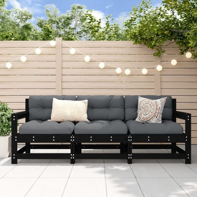 3-tlg. Garten-Lounge-Set Schwarz Massivholz Kiefer Vidaxl