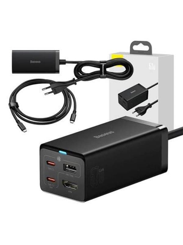 Baseus Schnellladegerät GaN5 Pro HUB HDMI 2 x USB-C / USB-A / HDMI 4K 30Hz 1,5m schwarz + USB-C Kabel - USB-C 100W 40Gb/s (USB4) 1m (CCGP110201)