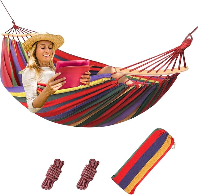 [neuwertig] Hängematte Zum Aufhängen, Outdoor-mehrpersonen-baumwollhängematte – 210 X 150 Cm – Maximale Belastung 200 Kg – Tragbar Mit Tragetasche – Für Terrasse, Hof Oder Rasen, 200 X 150