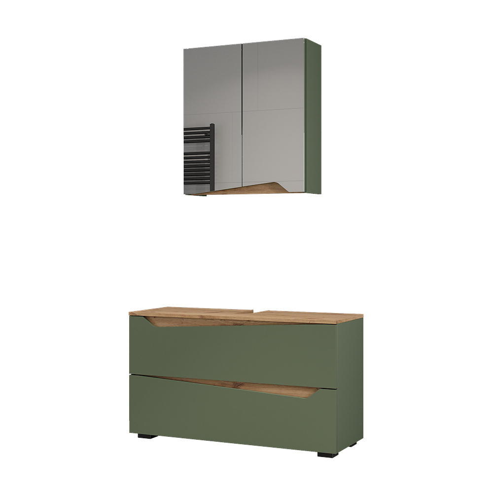 Badmöbel-set Marelle, Grün/artisan-eiche, 2 Teile, Vicco