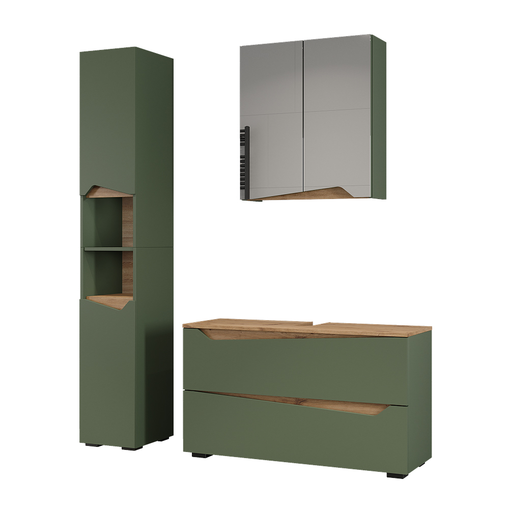 Badmöbel-set Marelle, Grün/artisan-eiche, 3 Teile, Vicco