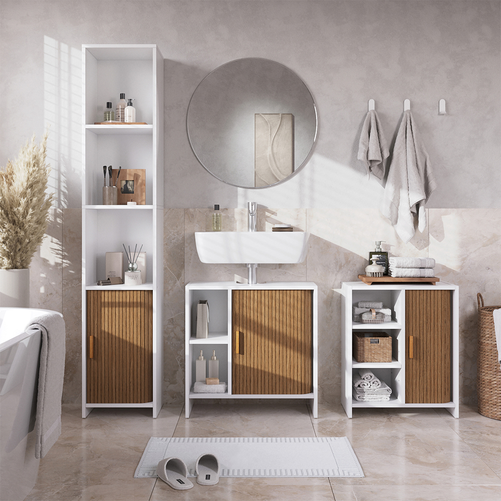 Badmöbel-set Norea, Eiche/weiß, 3-teiliges Set, Vicco
