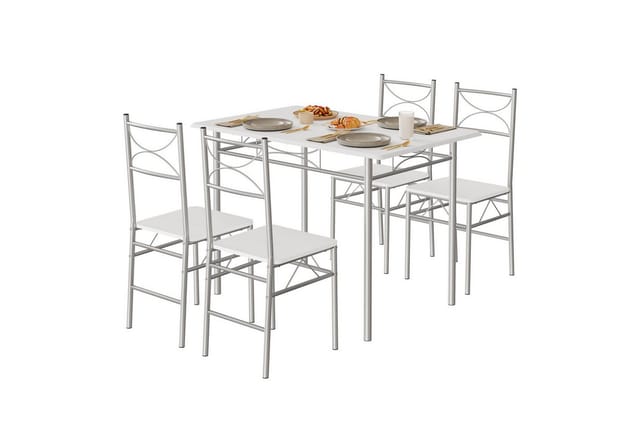 Esstisch Küchentisch Set, Esstisch mit 4 Stühlen, Essgruppe Set für 4 Personen, Sitzgruppe Esszimmer, Esszimmertisch mit Metallgestell, mdf, Weiß