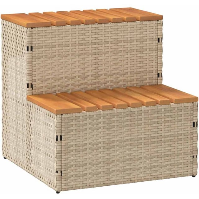 Whirlpooltreppe Beige 50x50x50,5 cm Poly Rattan Akazie Massiv - Vidaxl