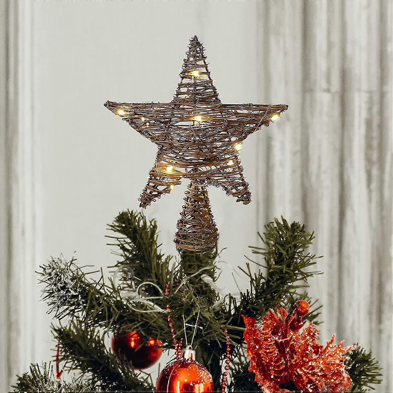 Weihnachtsbaumspitze, Beleuchtete Sternspitze Aus Rattan Mit 15 Leds