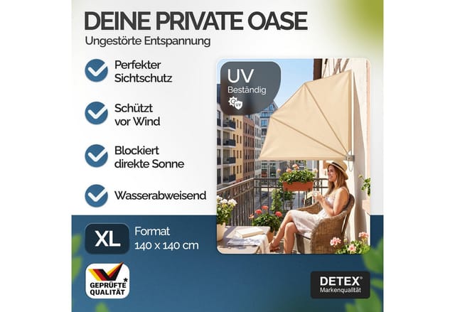 Deuba - Detex® Balkonfächer Sichtschutz 140x140cm Wetterfest Uv-beständig Faltbar Terrasse Seitenmarkise Sonnenschutz Trennwand Mit Wandhalterung Beige