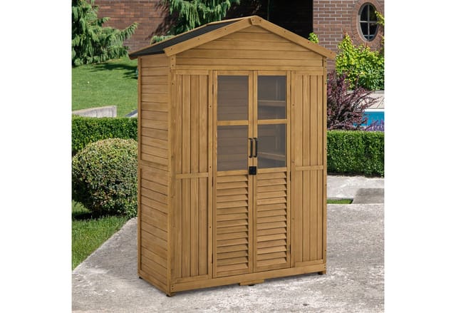 M Mcombo Gartenschrank Gartenhaus Holz Wetterfest, Geräteschrank Holzschrank Outdoor Wasserdicht Begehbar, für Außenbereich Balkon Terrasse 1743