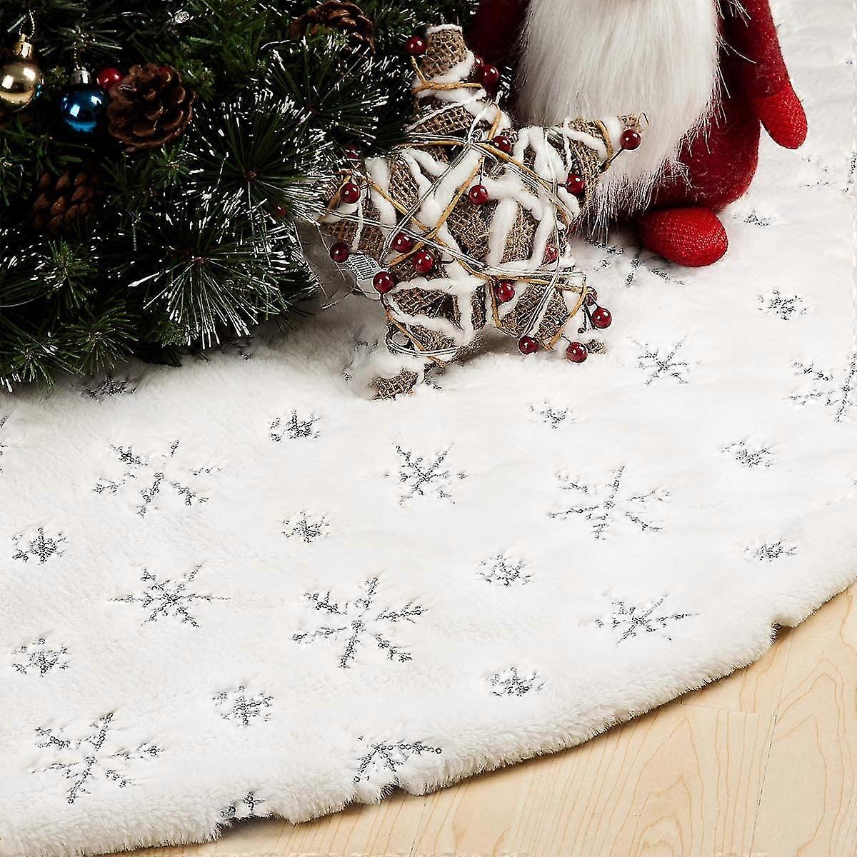 48 Zoll Große Weihnachtsbaumdecke. Weiß-silberne Weihnachtsbaummatte. Schneeweiß