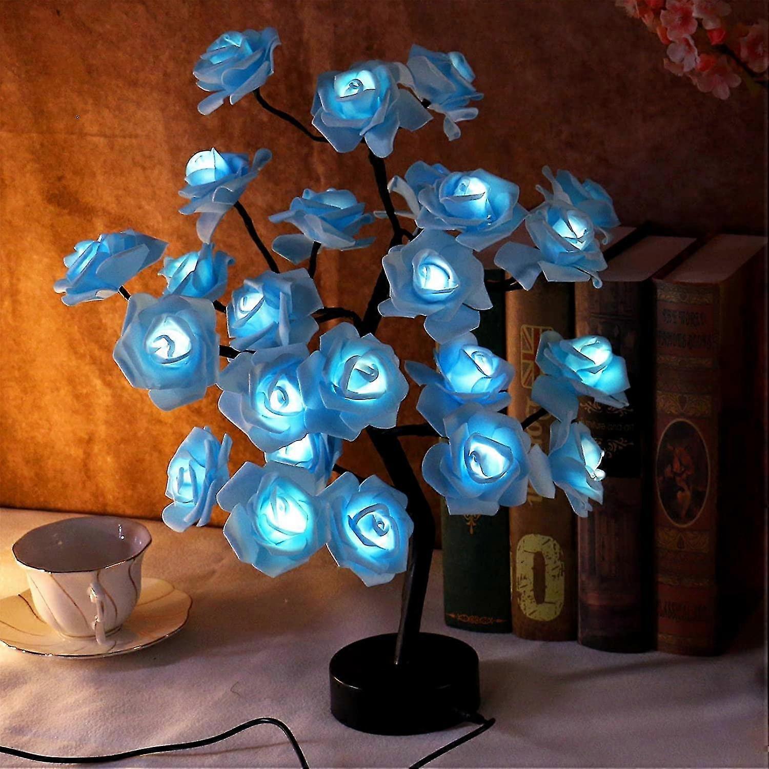 18 Zoll (ca. 45 Cm) Große Künstliche Tischleuchte Mit Blauen Rosenblüten, Usb-anschluss/batteriebetrieb, Raumdekoration