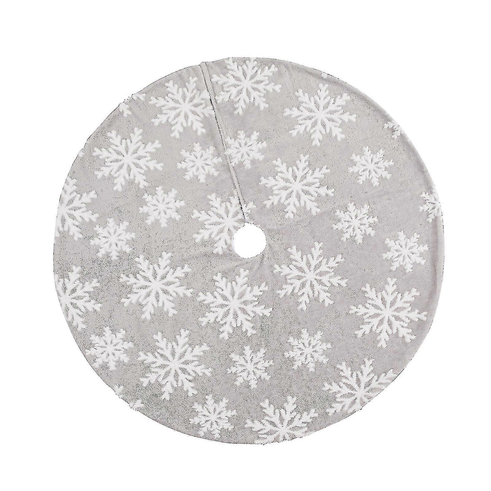 90 Cm Große, Graue, Weiche Fleece-weihnachtsbaumdecke Mit Schneemuster Und Passenden Weihnachtsstrümpfen